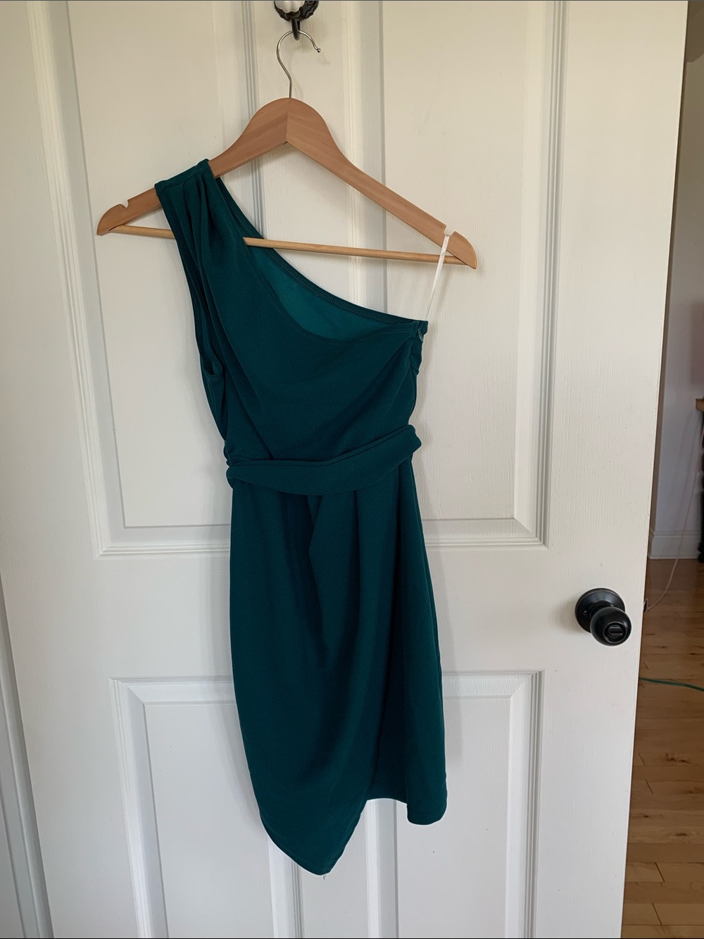 One-Shoulder Teal Green Evening Dress